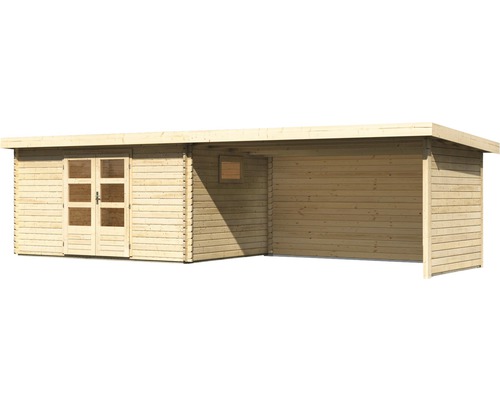 Holzgartenhaus mit Doppeltür und Anbau