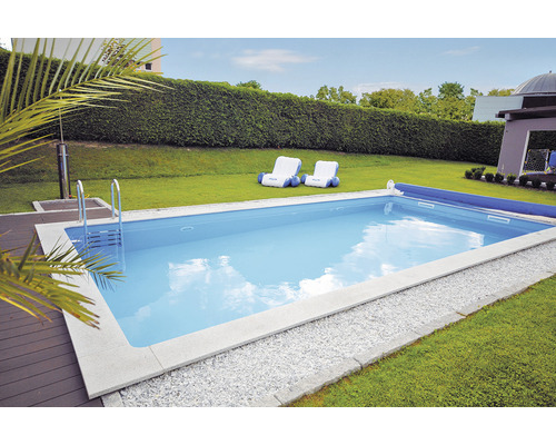 Einbaupool Styropor-Pool-Set Kwad All in 800x400x150 cm inkl. Sandfilteranlage,Skimmer, Leiter, Filtersand, Wand- und Bodenschutzvlies & Verrohrungsset weiß