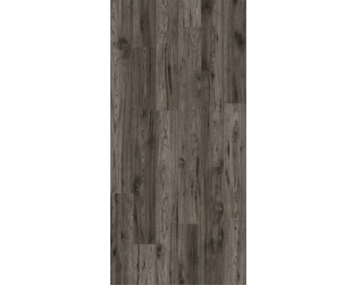 Verlegung von grauen Vinylboden Paneelen mit Holzoptik.