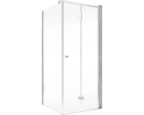 Eckdusche mit Drehtür und transparentem Glas