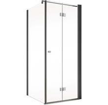 Eckdusche mit Klarglas und schwarzem Rahmen