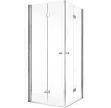 Eckdusche mit transparentem Glas und Drehfalttür