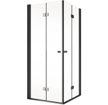 Eckdusche mit Flügeltüren und transparentem Glas