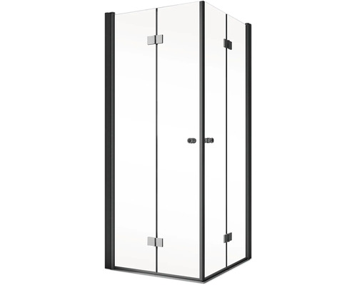 Eckdusche mit Flügeltüren und transparentem Glas