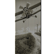 Dekoratives Bild eines Flugzeugs über einer Landschaft mit vertikalen Linien