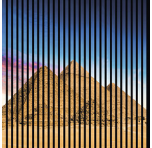 Illustration ägyptischer Pyramiden hinter schwarzen Balken
