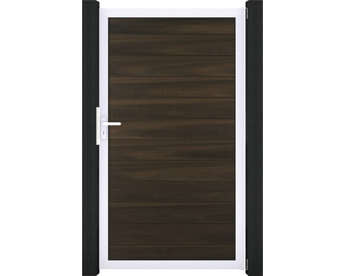 Einzeltor GroJa Flex vormontiert ohne Pfosten Rahmen silber 100 x 180 cm walnuss Gartentor mit Rahmen und Querstreben