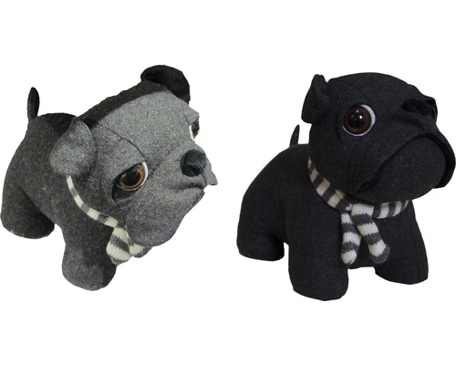Zwei Stofftier-Bulldoggen mit Schal