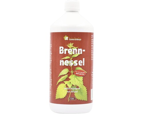Pflanzenstärkungsmittel Biohelp Brennnessel Konzentrat 1L Ein Liter Brennnessel-Pflanzenstärkungsmittel zur Wachstumsförderung in einer weißen Kunststoffflasche.