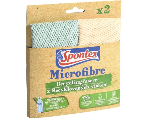 Spontex Microfibre Mikrofasertuch aus Recyclingfasern 2 Stück Spontex Microfibre Reinigungstücher aus Recyclingfasern, 2 Stück