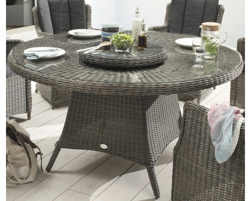 Esstisch Gartentisch Destiny 150 x 150 x 75 cm Aluminium Polyrattan Glas grau braun