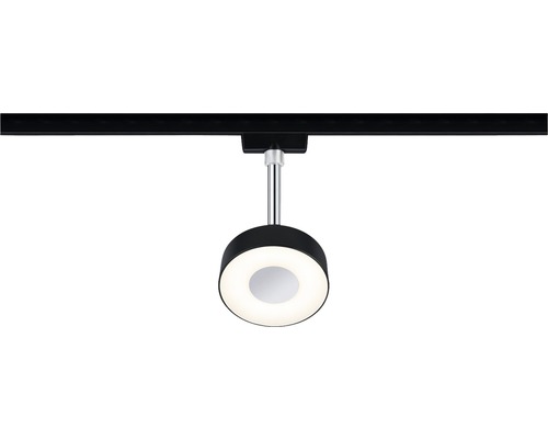 Schienenstrahler mit rundem Lampenkopf an einer schwarzen Schiene