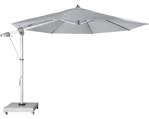 Sonnenschirm Ampelschirm Doppler Expert Ø 350 cm Polyester hellgrau Freiarm-Sonnenschirm mit Sockel auf Rollen