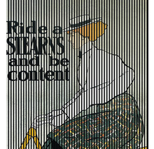Grafik mit einer Person, die auf einem Fahrrad fährt und dem Text Ride a Stearns and be content.