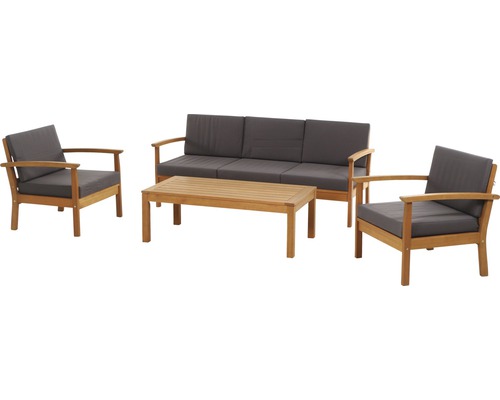Loungeset Gardamo Tavira 4-teilig teaklook Eukalyptus FSC 100%, inkl. Kissen Gartenmöbelset mit Sofa, zwei Sesseln und Tisch