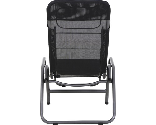 Gartenliege mit Stahlrahmen und Netzbespannung, Rückenansicht.