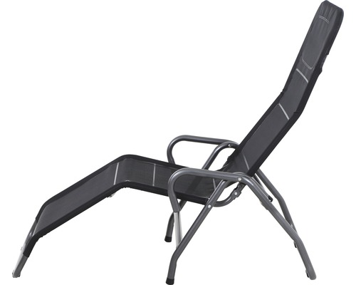 Verstellbare Gartenliege mit Metallrahmen und Stoffbezug.