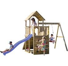 Spielturm mit Rutsche, Schaukel und Kletterwand für Kinder