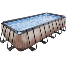 Rechteckiger Rahmenpool mit Holzoptik und Wasserfüllung