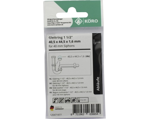 KÖRO Gleitring 1 1/2 Zoll, 40,5 x 44,5 x 1,6 Millimeter für 40 Millimeter Siphons in Verpackung