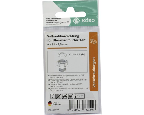 Vulkanfiberdichtung für Überwurfmutter 3/8 Zoll, 9 x 14 x 1,5 mm
