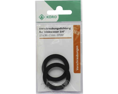 Verschraubungsdichtung für Trinkwasser 3/4 Zoll, 27 x 38 x 2 Millimeter, EPDM