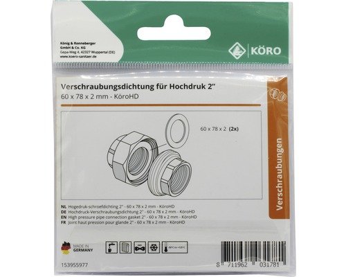 Hochdruck Verschraubungsdichtung 2 Zoll, 60 x 78 x 2 Millimeter