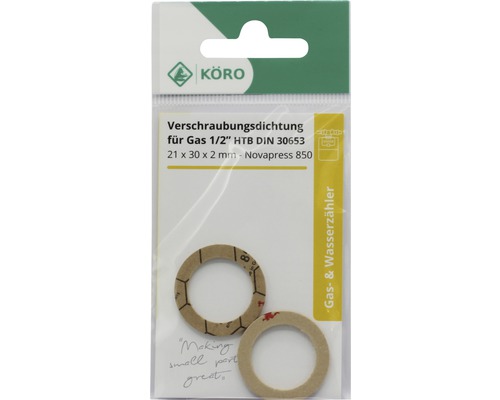 KÖRO Verschraubungsdichtung für Gas 1/2 Zoll, HTB DIN 30653, 21 x 30 x 2 Millimeter, Novapress 850