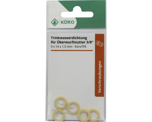Trinkwasserdichtung für Überwurfmutter 3/8 Zoll, 9 x 14 x 1,5 mm, KöroTPE