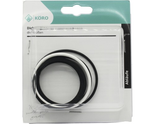 Körö Dichtungsset für Ablaufgarnituren in verschiedenen Größen in Verpackung