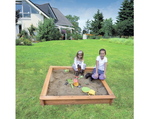 Sandkasten Jonas mit weißer Plane Holz 120 x 120 x 22 cm braun