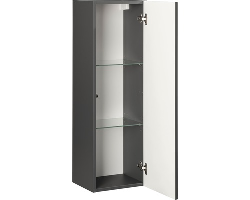 Midischrank Fackelmann New York 33x102x28 cm grau matt/grau Offener grauer Badschrank mit zwei Glasböden