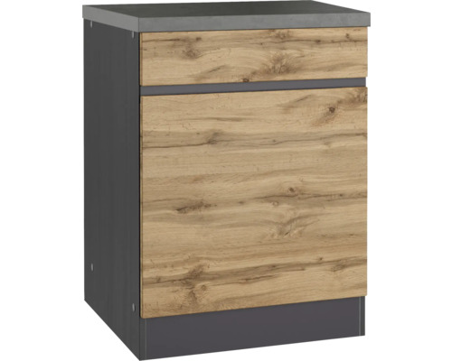 Unterschrank mit Drehtür Held Möbel PISA 60x60x86 cm wildeiche matt/graphit mit Drehtüre Unterschrank mit Schublade und Tür für die Küche