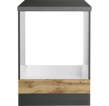 Unterschrank mit Holzdekor und grauer Arbeitsplatte