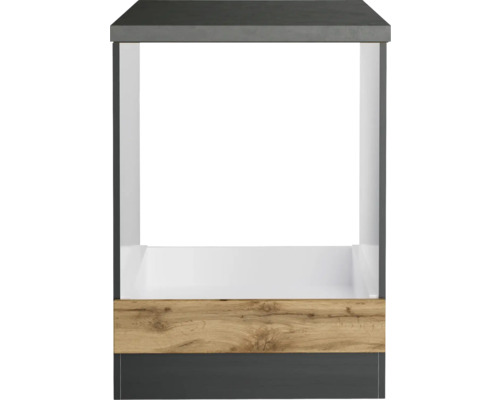 Unterschrank mit Holzdekor und grauer Arbeitsplatte