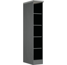 Hoher grauer Küchenschrank mit Regalböden