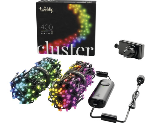 LED Büschellichterkette Twinkly 400 LEDs 6 m Lichtfarbe RGB Farbwechsel dimmbar inkl. WLAN Twinkly Cluster Lichterkette mit 400 RGB LEDs, App Steuerung und Netzteil
