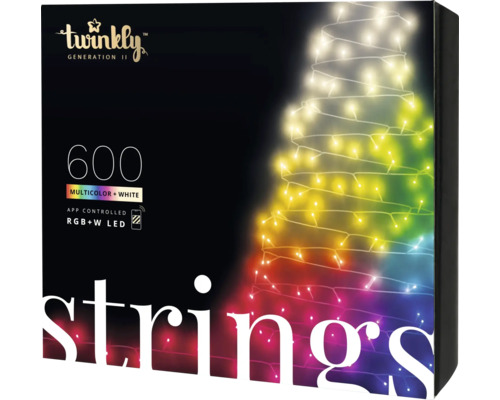 LED Lichterkette Twinkly 600 LEDs Lichtfarbe RGB Farbwechsel dimmbar inkl. 24 Stunden Timer Verpackung einer Twinkly Lichterkette mit 600 mehrfarbigen und weißen RGBW LEDs, App gesteuert.