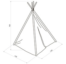Illustration eines Tipi-Zeltes mit Maßangaben