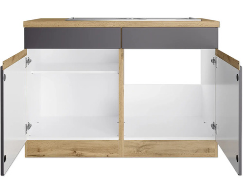 Waschtischunterschrank mit zwei Schubladen und offenen Türen