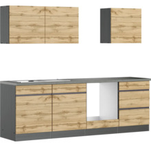 Küchenzeile mit Spüle und Hängeschränken