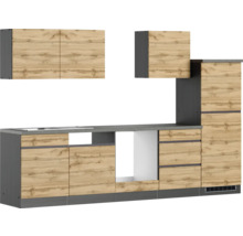 Küchenzeile mit Hängeschränken und Einbaugeräten