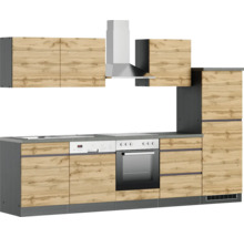 Komplette Küche mit Hängeschränken, Dunstabzugshaube, Spüle, Geschirrspüler und Backofen