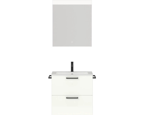 Badmöbel-Set Nobilia Programm 2 170 61x169,1x48,7 cm Mineralgusswaschtisch weiß hochglanz mit LED-Beleuchtung