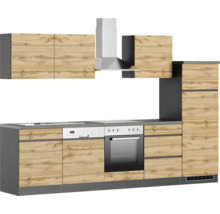 Komplette Küche mit Hängeelementen, Dunstabzugshaube, Spüle, Geschirrspüler, Herd und Backofen