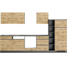 Küchenzeile mit Hängeschränken, Unterschränken und Regalen