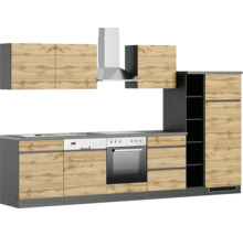 Komplette Küchenzeile mit Hängeschränken, Dunstabzugshaube, Spüle, Herd, Backofen und Geschirrspüler