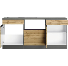 Küchenzeile mit Spüle und Unterschränken in Holzoptik