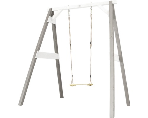 Holzschaukel mit grauem und weißem Rahmen für den Garten