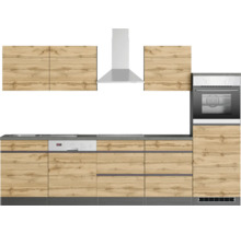 Küchenzeile mit Hängeschränken, Dunstabzugshaube, Spülmaschine und Backofen